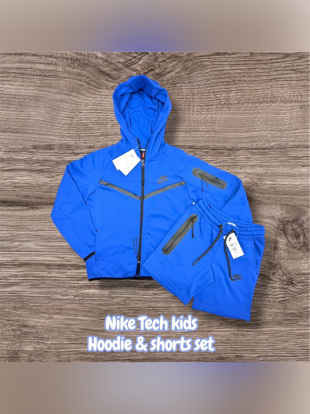 Nike Kids Royal Blue Tech Hoodie & Shorts Set with Zip Pockets
